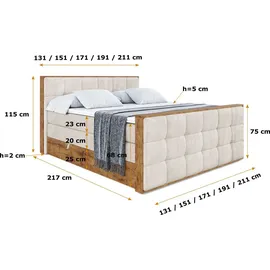 altdecor Boxspringbett 200 x 200 cm H3 Beige