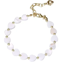 Armband FIRETTI "Schmuck Geschenk Edelstahl Armschmuck Herzkettengliederung Liebe", weiß (gelbgoldfarben, perlmuttfarben), Armbänder, Damen, Edelstahl-Perlen, Edelstahl, Perlen, mit Perlmutt