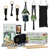 Makramee Garn Set für Anfänger mit Anleitung 3mm Makramee Garn Schwarz Set mit holzringe und holzperlen Zubehör für Makramee Wandbehang,Makramee Blumenampel Schwarz Makramee für Anfänger