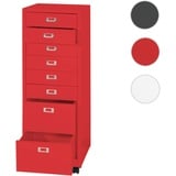 Mendler Rollcontainer HWC-L49, Schubladenschrank Stahlschrank Aktenschrank, Metall 115x40x41cm 8 Schubladen - rot