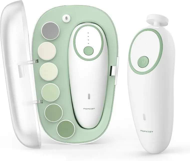 Momcozy Elektrische Baby-Nagelfeile, wiederaufladbar, mit 7 Schleifpads & LED-Licht, sanftes 360°-Schleifen für Babys, Geschenk für Mütter