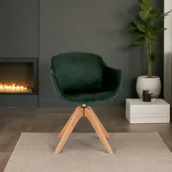 Kadima Design Esszimmerstuhl Grün Samt Drehbar  59x54x80cm  360° Rotation  Armlehnen  Buchenholzbeine