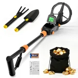 Metalldetektor für Kinder, IP68 Wasserdicht und Leicht mit LCD-Anzeige und Schallanzeige, Hohe Empfindlichkeit Kinder Metalldetektor mit Schaufel, Rake & Rucksack für Schatzjagd