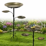 Metall Vogeltränke Stehend, 2 in 1 Vogelbad & Futterschale,Bird Bath für Garten, Vintage Vogeltränke Balkon, Freistehendes Vogelbad Gartenstecker, Wassertränke für Vögel
