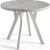 alpi meble Runder Esszimmertisch OVO, ausziehbarer Tisch Durchmesser: 80 cm bis 130 cm Wohnzimmertisch Farbe: Grau, mit Stabile Beine in Farbe Weiß - Grau/Weiß