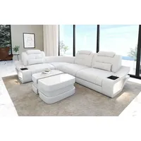 Sofa Dreams Ecksofa Leder Sofa Couch Elena L Form Ledercouch, L-Form Ledersofa mit LED-Beleuchtung weiß