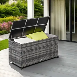 Tectake tectake® Auflagenbox, mit Aluminiumgestell und Rattangeflecht, komfortable Hubautomatik, 117 x 54 x 64 cm,