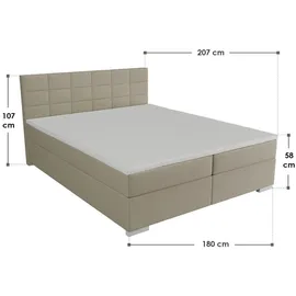 Juskys Boxspringbett Seattle - Malmo-Stoff, komfortable Einstiegshöhe - Beige