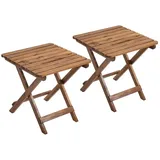 Outsunny Beistelltisch 2er-Set Gartentisch, Klappbar Campingtisch aus Holz, Teak, 45 x 45 x 45 cm
