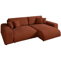 luma-home Cord Ecksofa Schlaffunktion ausziehbar Bettkasten Polsterecke L-Couch Terracotta & Braun