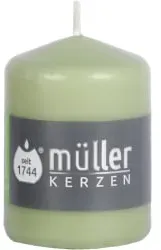 Müller Kerzen Stumpenkerzen, 57 x 80 mm, gepresste Wachsmischung 201081577c , 1 Packung = 6 Stück, Farbe: bambusgrün