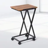 Famanu Beistelltisch C-förmiges Design - Höhenverstellbar mit Rollen - Einfache Montage - Braun und Schwarz