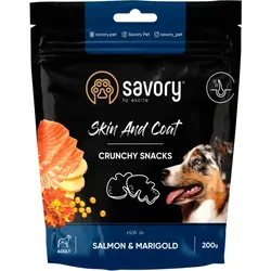 Savory Dog Crunchy Snacks Haut Fell Lachs Ringelblume 200g