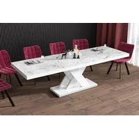 Design Esstisch Tisch HEN-111 Marmoroptik Marmor - Weiß Hochglanz ausziehbar 160 bis 256 cm