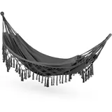 outtec Hängematte 200x150cm, bis 200 kg, für 1-2 Personen, Baumwolle Outdoor, Boho Möbel für Garten, Balkon, Terrasse, Atmungsaktiv für Kinder und Erwachsene, Dunkelgrau