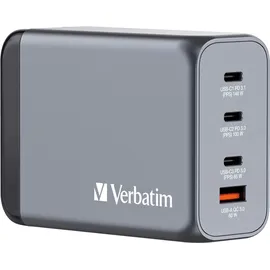 Verbatim GaN Charger 240W 1x USB-A - 3x USB-C Ladegerät, grau AC Schnellladung Drinnen
