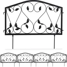 Relaxdays 8 x Beetzaun, Beetumrandung für Garten, Steckzaun Eisen, antik Blume Schwarz