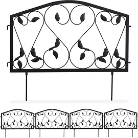 Relaxdays 8 x Beetzaun, Beetumrandung für Garten, Steckzaun Eisen, antik Blume Schwarz