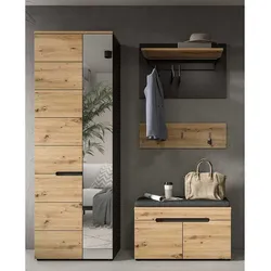 Garderobe Flur Flur Set in Wildeichefarben und Grau (vierteilig)