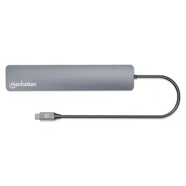 Manhattan 181167 USB-Hub 4+3 Port USB-C®, USB-A USB 3.2 Gen2 10 GBit/s mit USB-C® Stecker, mit Aluminiumgehäuse Space Grau 7-Port
