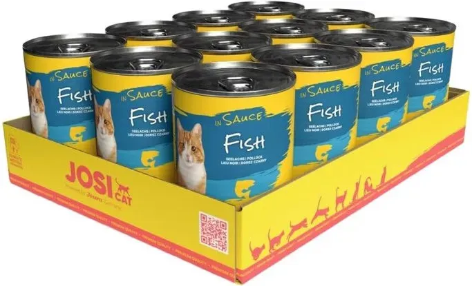 JOSiCAT Fish in Sauce Nassfutter für ausgewachsene Katzen - 12 x 415g - Ohne künstliche Farb-, Aroma- oder Konservierungsstoffe