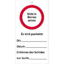 Schild Nicht in Betrieb setzen Es wird gearbeitet, Kunststoff, 76x147 mm, 10 Stück/VE