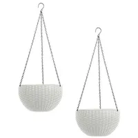 Hti-Living Blumenampel 2er Set Rattanoptik Weiß