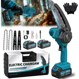 Rinoxar Akku-Kettensäge 6''/8''/12'' Elektro-Kettensäge, 1300W Bürstenloser Handkettensäge, 2*4000mAh Akku, Bürstenlosem Motor, für Gartenarbeit, Holzschneidenz