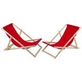 woodok 2-er Set aus Buchenholz Strandstuhl Sonnenliege Gartenliege für Strand, Garten, Balkon und Terrasse Liege Klappbar bis 120kg (Rot)
