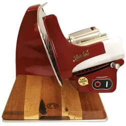 Berkel Home Line 250 Plus Rot, Aufschnittmaschine, Schneidemaschine mit handgefertigtem Schneidebrett