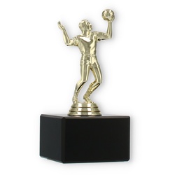 Pokal Kunststofffigur Volleyballspieler gold auf schwarzem Marmorsockel 13,9cm