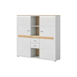 Highboard , grau , Maße (cm): B: 141 H: 138 T: 37