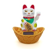 Starlet24® Winkende Glückskatze Winkekatze Lucky Cat Maneki-Neko Winkende Japanische Maneki-Neko (Weiss mit Solarzellen, 10cm)