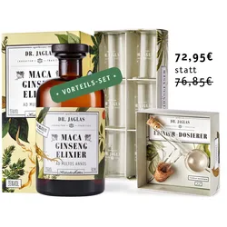 Maca Ginseng-Elixier mit Dosierer & Gläsern im Bundle - Premium Kräuterbitter - 35%vol mit Dosierer und Gläsern