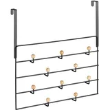 Relaxdays Türgarderobe, 10 Haken, Türhaken zum Einhängen, für 4 cm Tür, Flur & Schlafzimmer, Kleiderhaken, schwarz/natur,