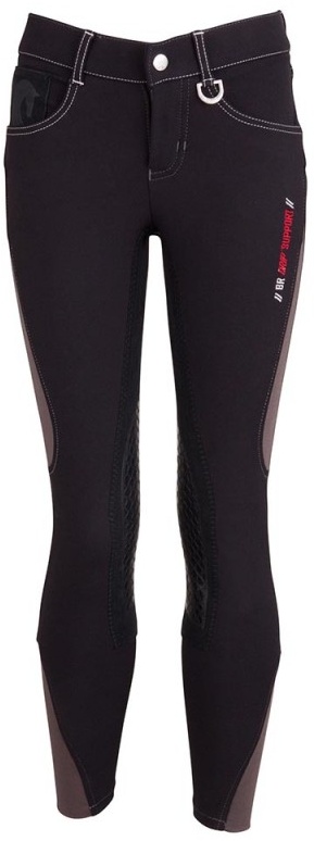BR Kinderreithose Mika schwarz Kniebesatz Jeanstaschen an der Vorderseite elastischer Beinabschluss , Größe: 158