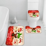 Badematten Set 3 teilig 50x80 Weihnachten Badezimmerteppich Set 3D WC Vorleger Set rutschfeste Badematte Maschinenwaschbar Weihnachtsbaum Schneemann Karikatur Badteppich Set für Badezimmer badvorleger