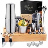 ZBPASL 16pcs Cocktail Shaker Set, Cocktail Set mit Cocktailshaker,Jigger, Einer Eiszange, Set Cocktail Mixen Mit Muddler, Flaschenöffner,Shaker Cocktail Set,Bar Werkzeug Set (Silver)