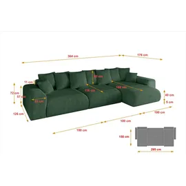 altdecor Ecksofa Cord mit Schlaffunktion 2-Sitzer Grün