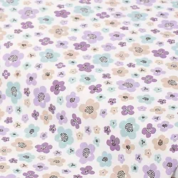 Baumwollstoff Blüten "Mona", weiß/flieder/türkis