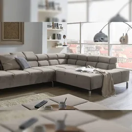 KAWOLA Ecksofa Nelson Velvet Recamiere rechts mit motorischem Sitzvorzug silber