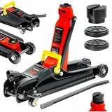Katoma Rangierwagenheber 2.5T Hydraulischer Wagenheber Autoheber 85-385mm PKW SUV, max. Hubhöhe: 38,5 cm, Niedrigprofil, Punktheber, robust und sicher rot|schwarz