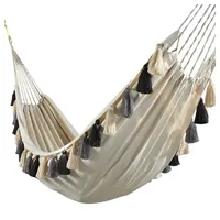 HOPLO Single-Hängematte Natur mit Quasten aus 100% Baumwolle Tuchhängematte,