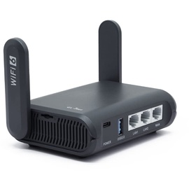 Gl.iNet AXT1800 (Slate AX) Klein Gigabit WLAN WiFi 6 Router für Zuhause & Reisen, Geschwindigkeit bis zu 1.800 Mbit/s, Dualband 6, 3 Gigabit LAN Ports, VPN / WPA3 / IPV6, MU-MIMO, OFDMA