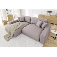 s-style möbel - Emma Ecksofa mit Schlaffunktion und Bettkasten in Cord-Stoff schöner Sitzkomfort, Ottomane links, B/T/H: 234 cm / 170 cm / 78 cm - Pink
