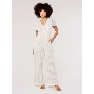 Apricot Jumpsuit mit Lochstickerei und rückseitigem Reißverschluss, Offwhite, L