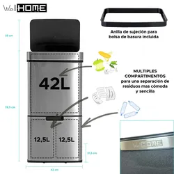 Wellhome WELL HOME - Recycling-Abfalleimer 67L (42L+25L), 2 Fächer, automatisches Öffnen, Edelstahl