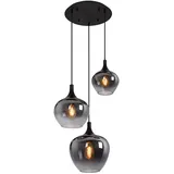GLOBO Hängeleuchte Pendellampe Wohnzimmer Pendelleuchte Esstischleuchte rauch Glasschirm, Metall schwarz, Fassungen 3x E27, DxH 48x120 cm