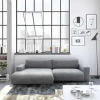 Ecksofa MUSTERRING "LUCIA zeitlos, bequem, schöne Detailverarbeitung Breite 296cm, L-Form", grau (stone samt), B:296cm H:81cm T:190cm, Flachgewebe VALMONT (60% Baumwolle/40% Leinen);Leder PURO, pigmentiertes Leder;Microfaser CRONA (100% Polyester);Flachgewebe FLORIS (100% Polyester);Leder BAX, pigmentiertes Leder, Sofas, Ecksofa