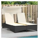 vidaXL Doppel-Sonnenliege mit Dach und Auflagen Schwarz Poly Rattan